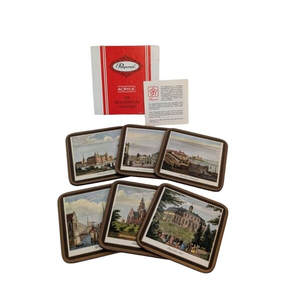 Pimpernel Danish Castles Coaster Set of 6 Cork Acrylic Made in England Vintage - Picture 1 of 11